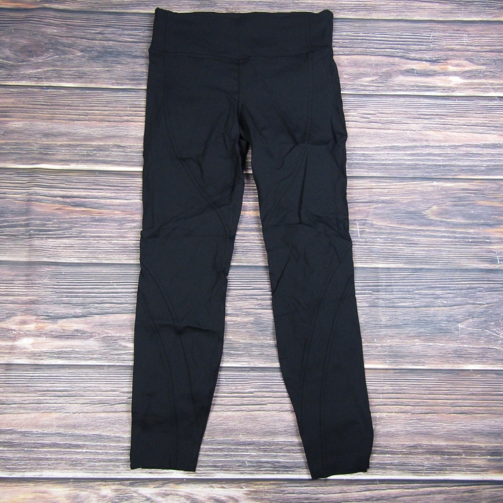 Lululemon Athletica Black Reflective Running Leggings Size 8 Zipper Pocket 25 In